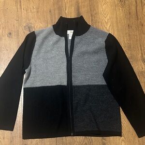 Talbots Petite Small 100% Wool Color-Block Full-Zip Cardigan / Jacket